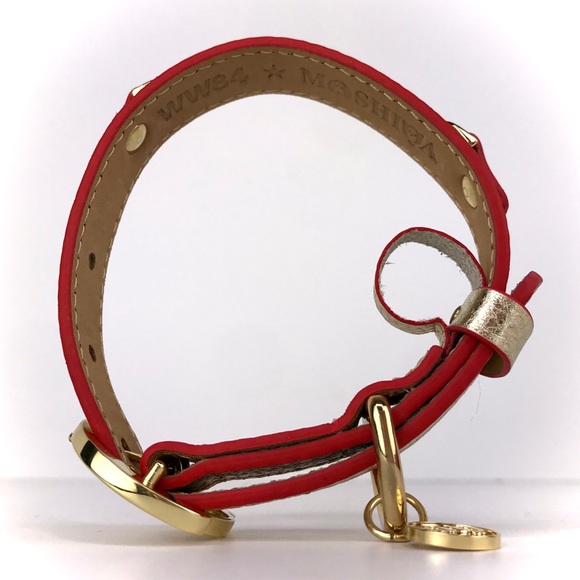 MOSHIQA Gold Leather Dog Collar Wonder Woman WW84 Size M Luxury Metallic Fancy - Picture 5 of 16